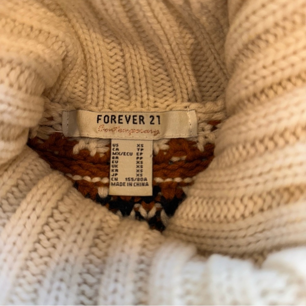 Forever 21 Fair Isle Turtleneck Fringe Tassel Knit Cozy Cottagecore Sweater XS - Picture 4 of 6